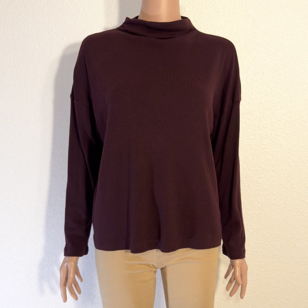 Mock Neck Muji Pullover | Brown-Burgundy | Size M